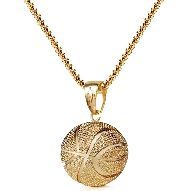 Collier Pendentif Ballon Homme Hip-Hop — Basketball, Football, Chaîne Sport 3D