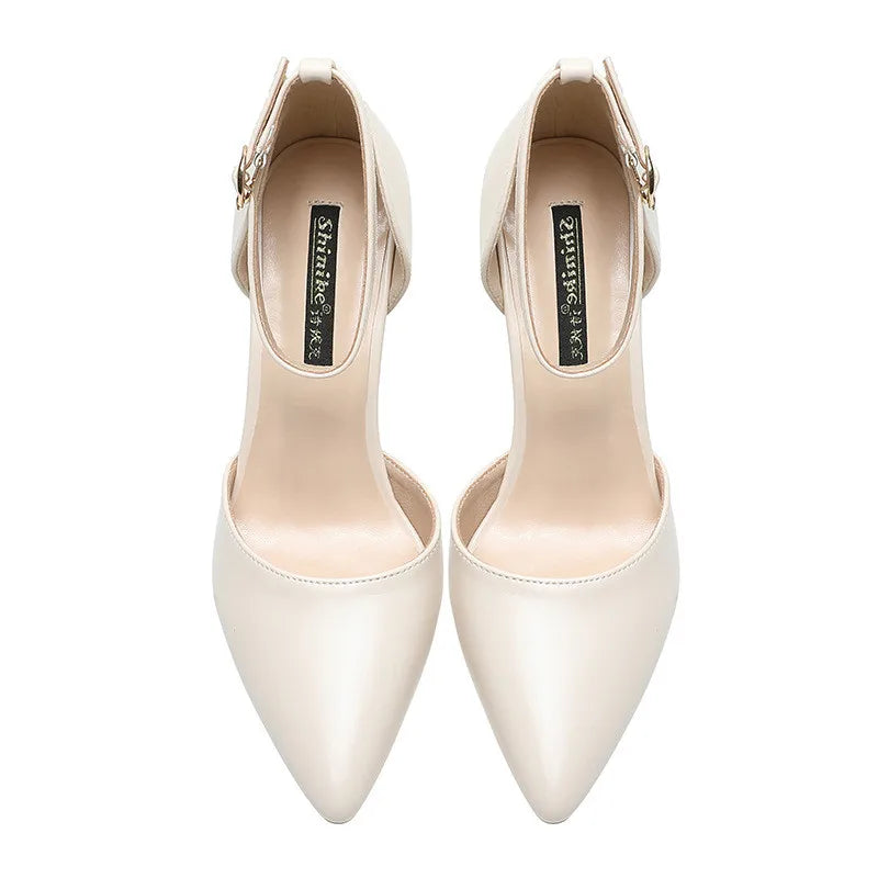 Sandales Femme Bride Cheville Bout Pointu 10cm — Plateforme, Cuir Mat, Petite Taille 32-33
