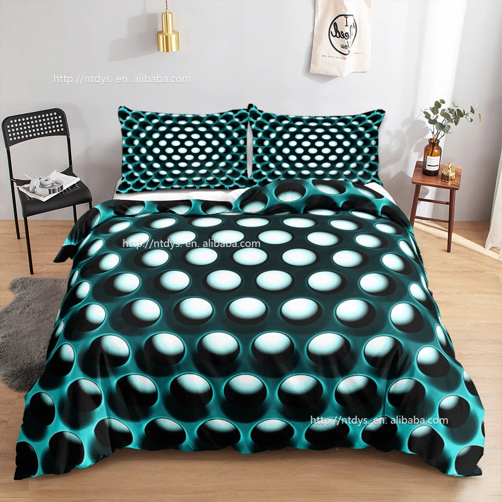 Parure de Lit 3D Géométrique Nid d'Abeille — Bleu Néon Luxe 3 Pièces