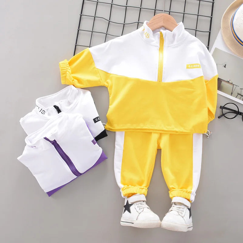 Ensemble Enfant Veste + Pantalon — Coton Uni, Printemps Automne, Garçon Fille 2 Pièces