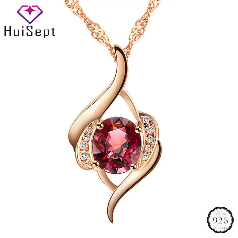 HuiSept Collier Pendentif Argent 925 Rubis & Zircon — Bijou Femme Mariage & Soirée