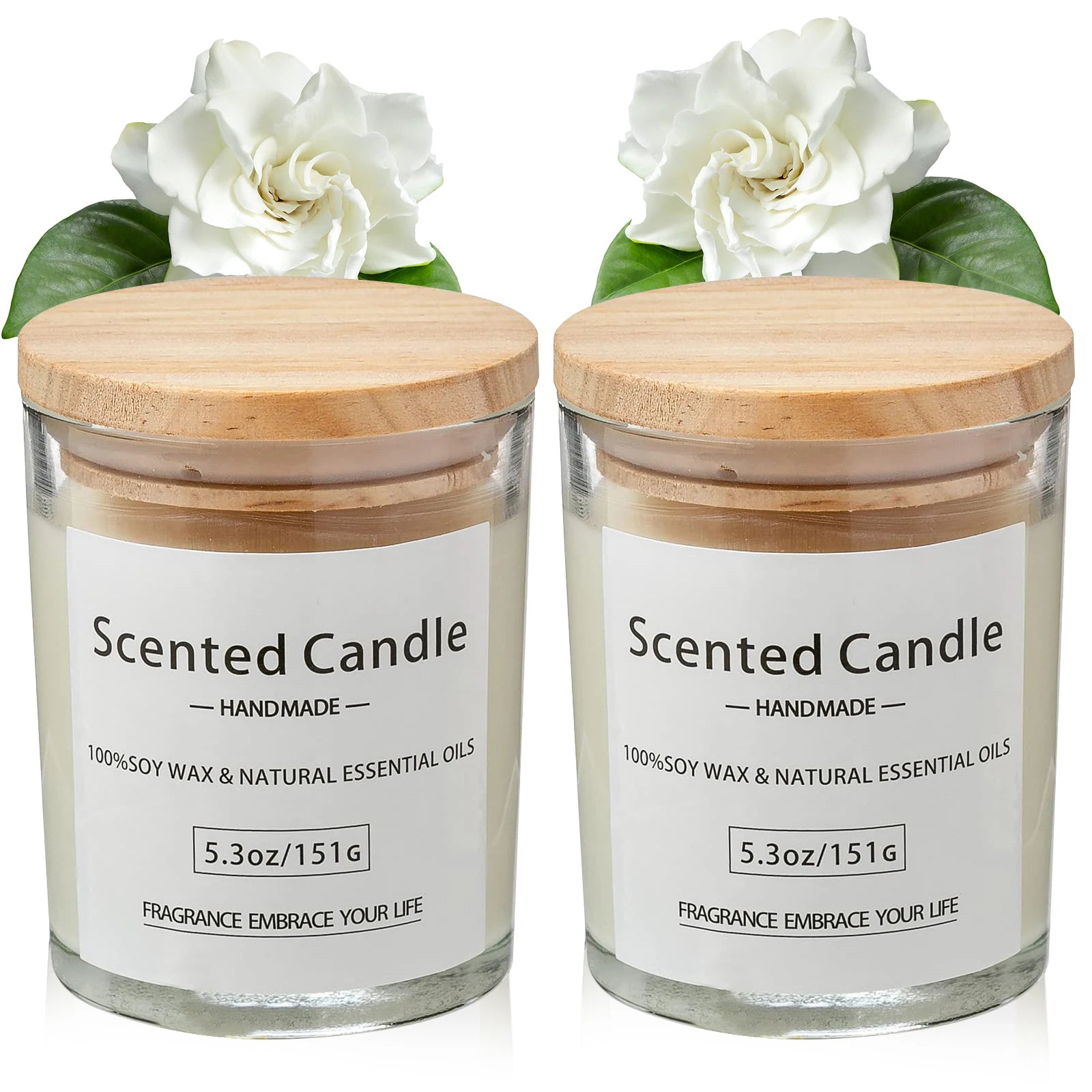 شموع معطرة فاخرة من شمع الصويا | طقم من قطعتين | سعة كبيرة