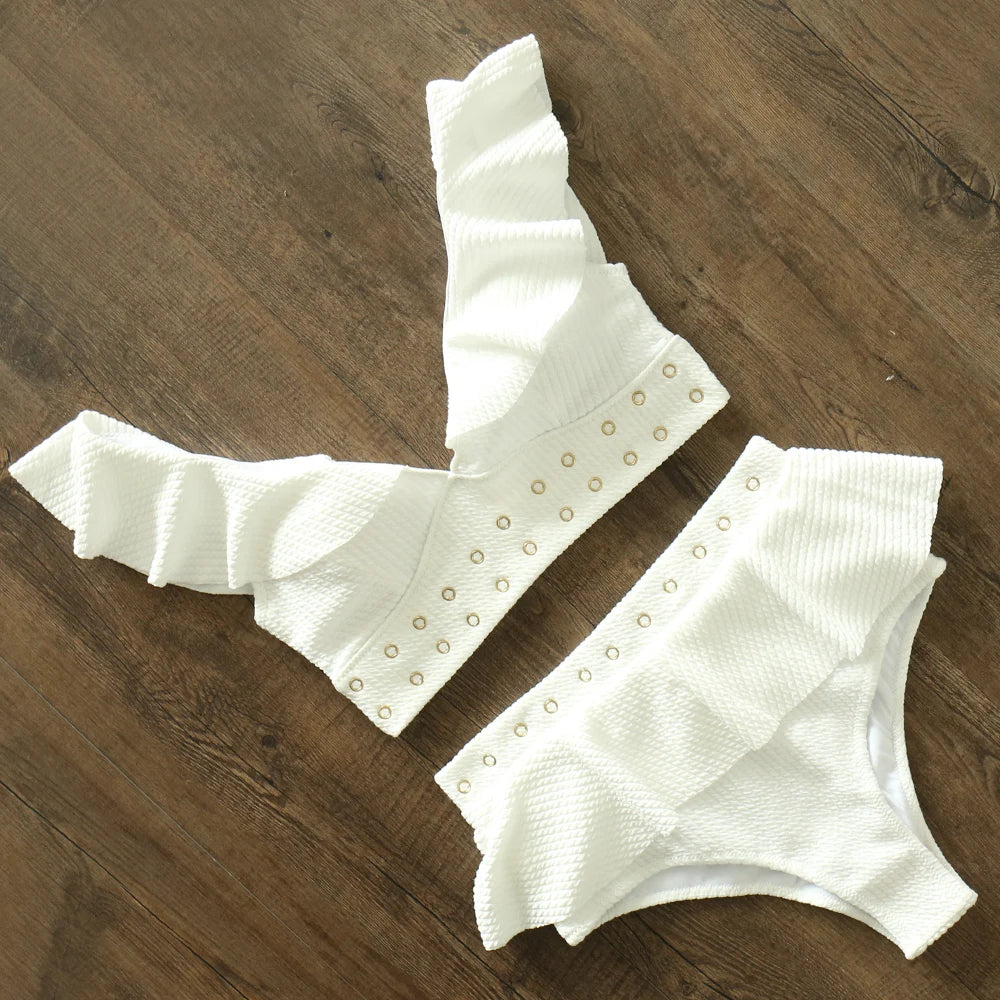 Bikini Taille Haute Push Up Volanté 2025 — Maillot de Bain Femme Plage Été