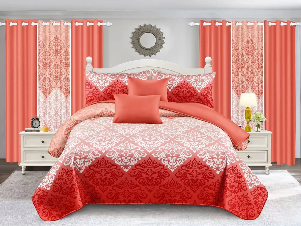 Parure de Lit 10 Pièces Fleurs & Plantes — Housse Couette, Draps & Rideaux
