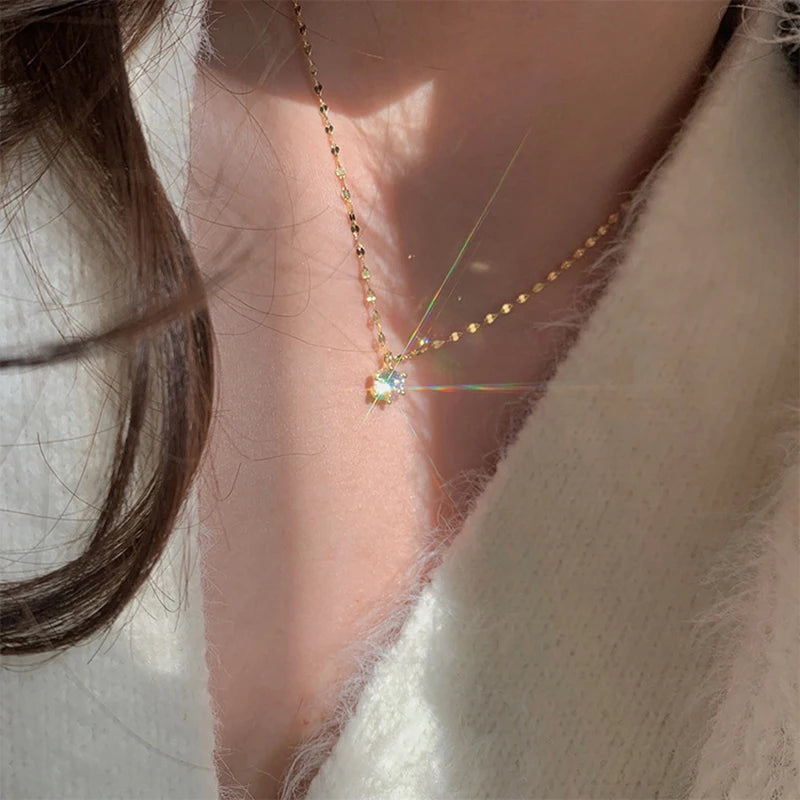ANENJERY Collier Clavicule Femme Zircon Solitaire Argent — 6 Griffes, Mariage & Soirée