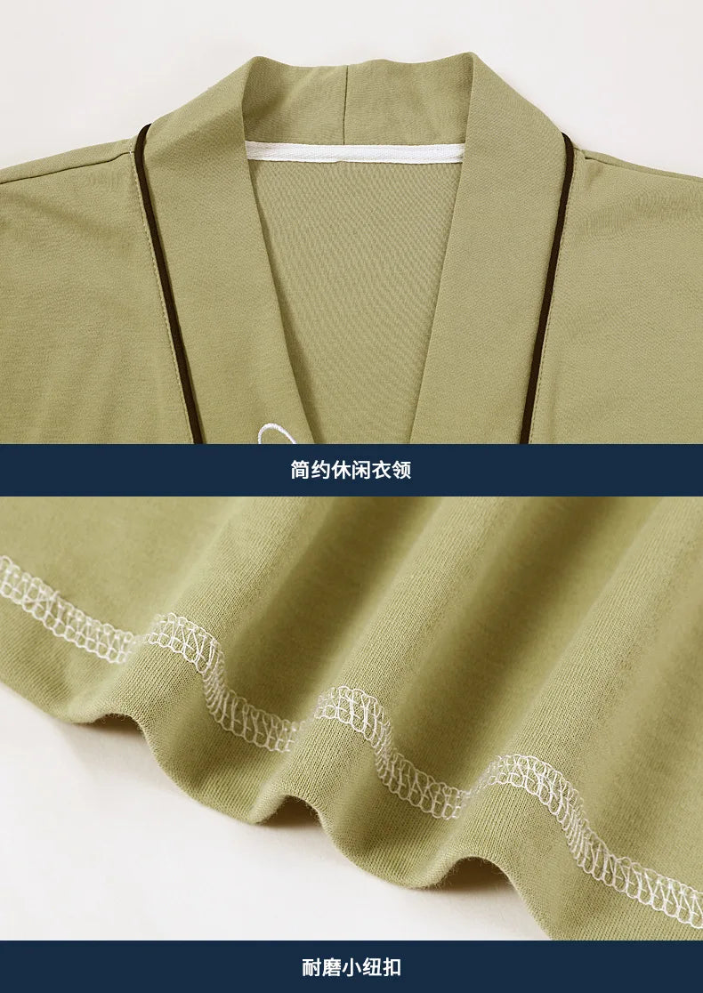 Pyjama Kimono Femme Gaze Coton — Imprimé Feuille d'Érable, Manches Longues, Automne