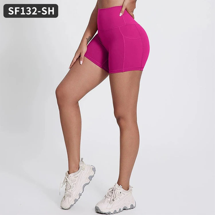 Short Cycliste Yoga Femme Taille Haute — Gainant Élastique Sport