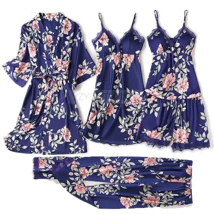 Ensemble Pyjama Femme Satin Dentelle — Robe de Chambre Kimono + Pantalon, Été