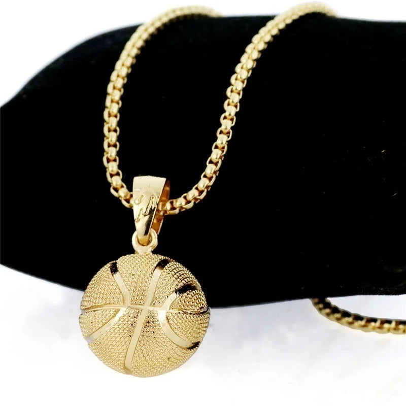 Collier Pendentif Ballon Homme Hip-Hop — Basketball, Football, Chaîne Sport 3D