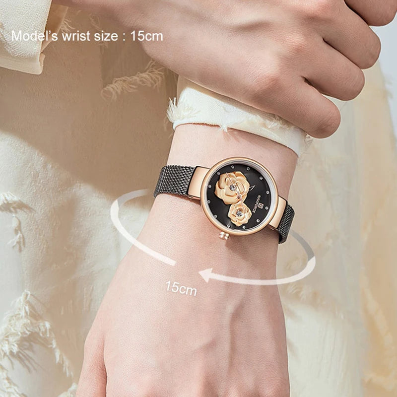 Montre Femme NAVIFORCE Rose 3D Luxe — Créative, Étanche, Business, Relogio Feminino