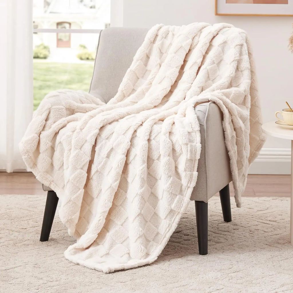Plaid Jacquard Carreaux Gris — Couverture Douce Hiver Lit & Canapé