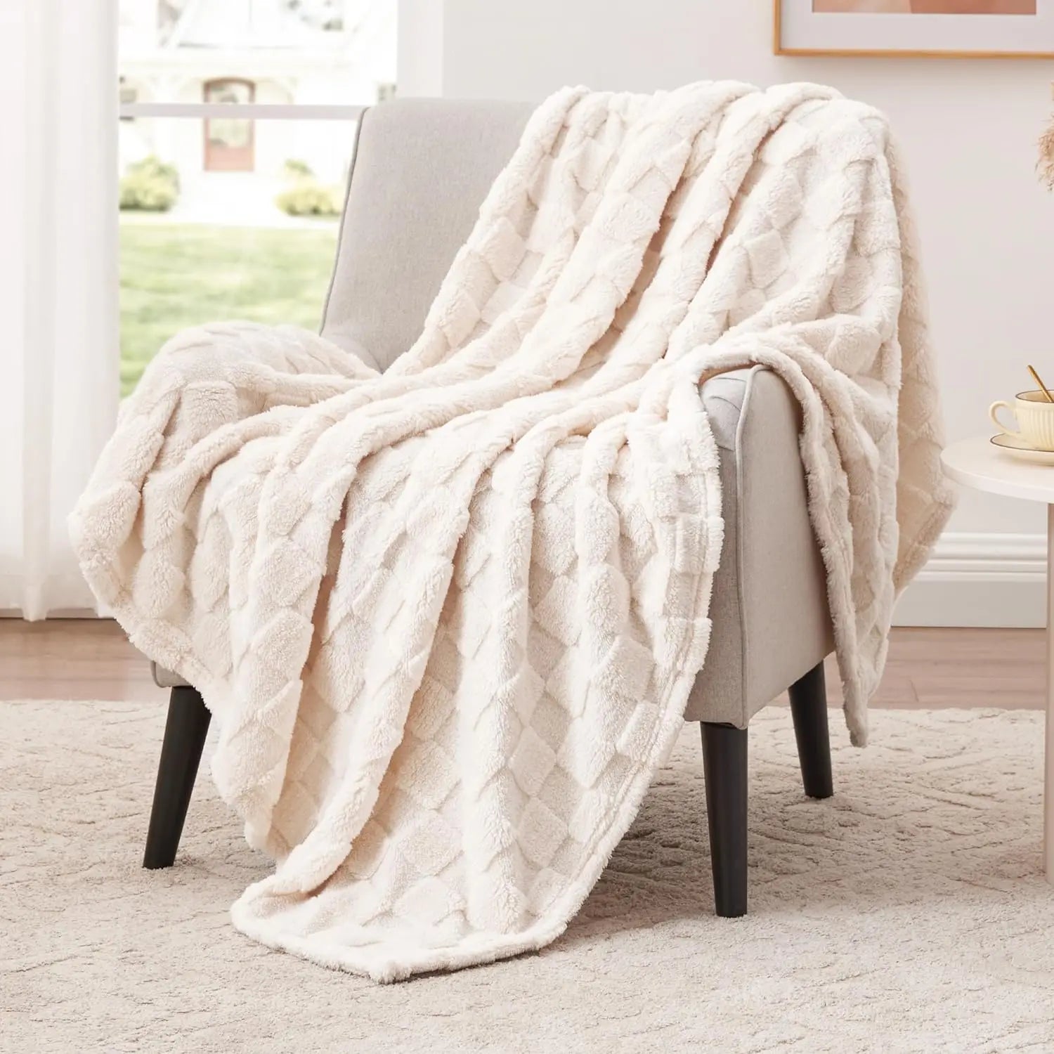 Plaid Jacquard Carreaux Gris — Couverture Douce Hiver Lit & Canapé