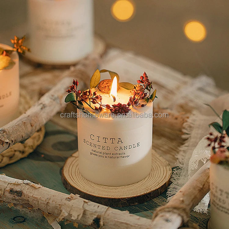 Bougie Parfumée Cire de Soja Bio avec Fleurs Séchées | 60h | Déco Maison