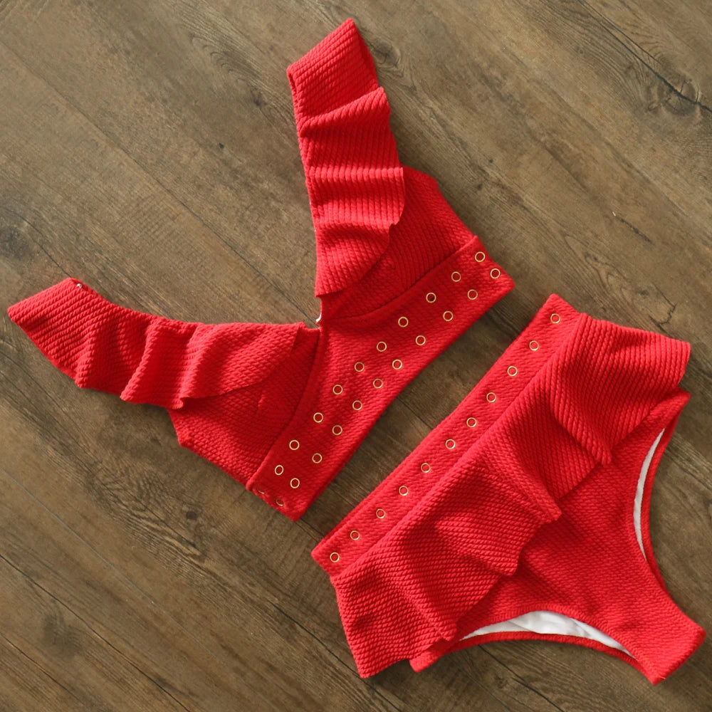 Bikini Taille Haute Push Up Volanté 2025 — Maillot de Bain Femme Plage Été