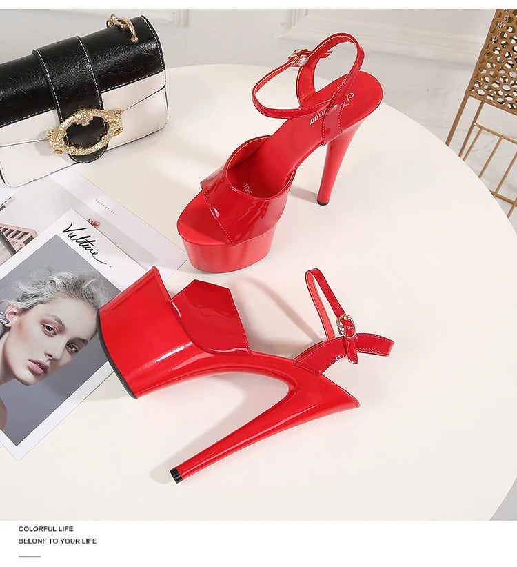 Sandales Femme Talon Fin Colorful — Plateforme, Bout Poisson, Sexy Talon Rouge