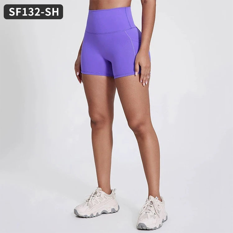 Short Cycliste Yoga Femme Taille Haute — Gainant Élastique Sport