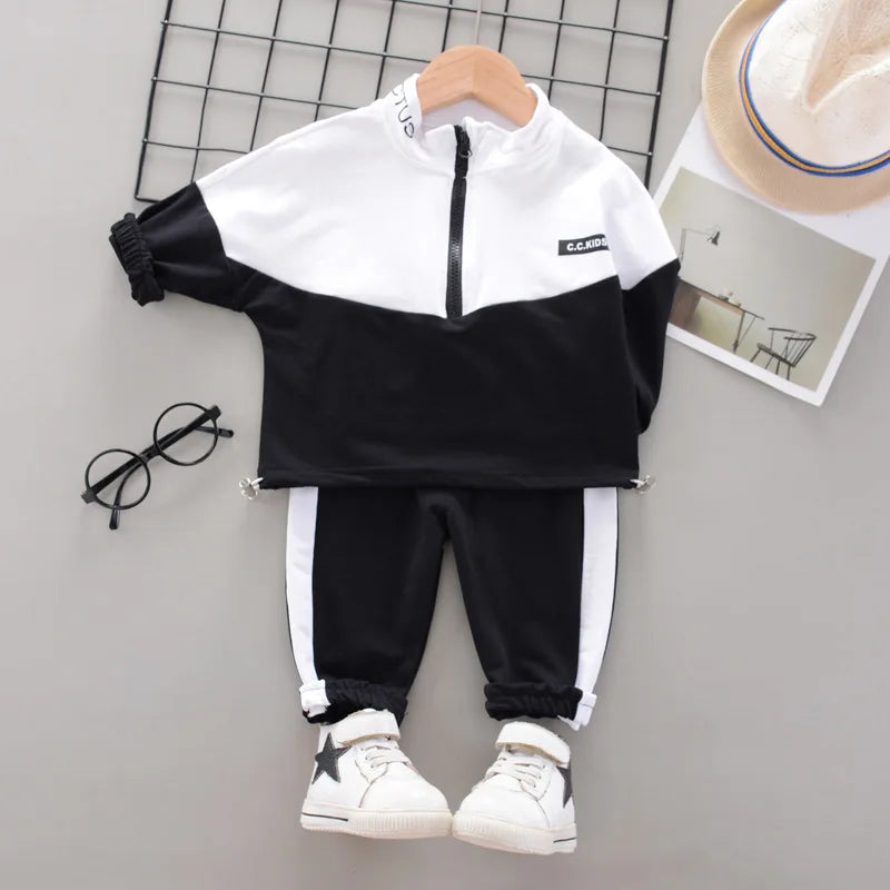 Ensemble Enfant Veste + Pantalon — Coton Uni, Printemps Automne, Garçon Fille 2 Pièces