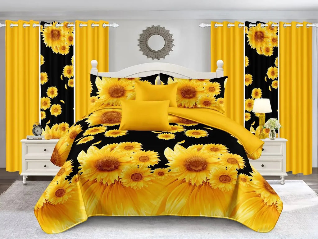 Parure de Lit 10 Pièces Fleurs & Plantes — Housse Couette, Draps & Rideaux