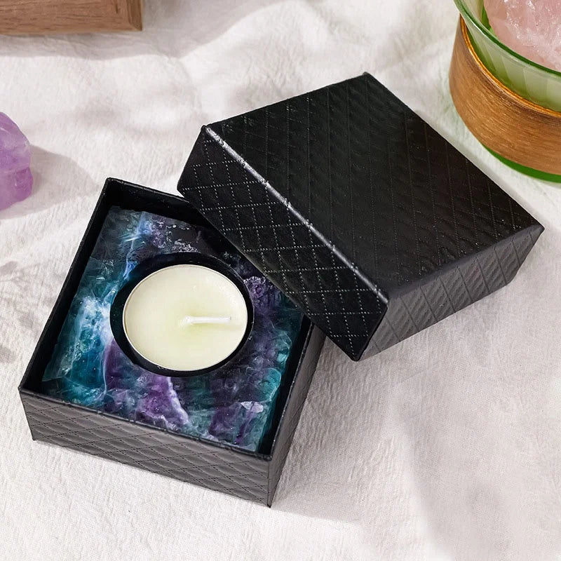 Bougeoir en Cristal Naturel Poli | Améthyste & Quartz | Déco Feng Shui
