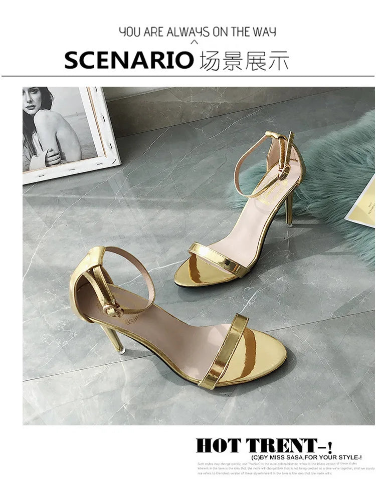 Sandales Gladiateur Argentées Femme — Boucle, Talon Haut, Bureau & Casual Été