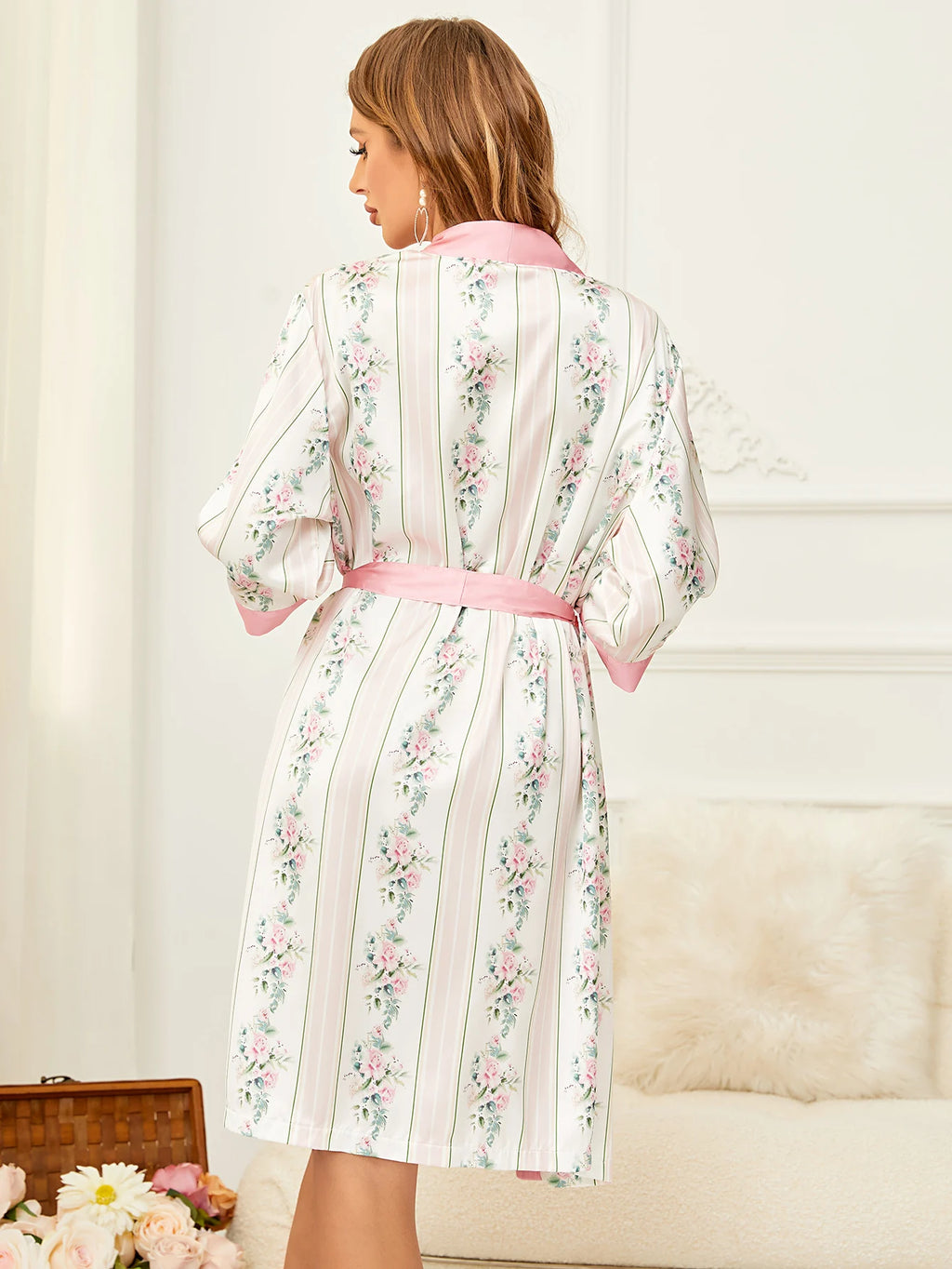 Robe de Chambre Unisexe Soie Imprimée — Pyjama Hôtel Été Doux & Léger