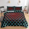 Parure de Lit 3D Géométrique Nid d'Abeille — Bleu Néon Luxe 3 Pièces