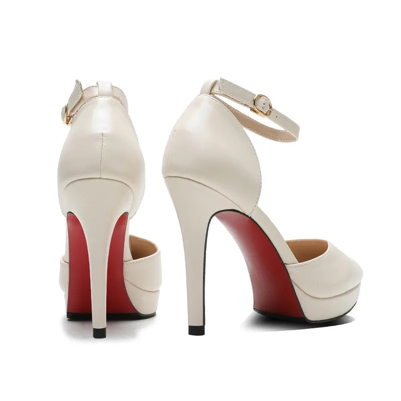 Sandales Femme Bride Cheville Bout Pointu 10cm — Plateforme, Cuir Mat, Petite Taille 32-33