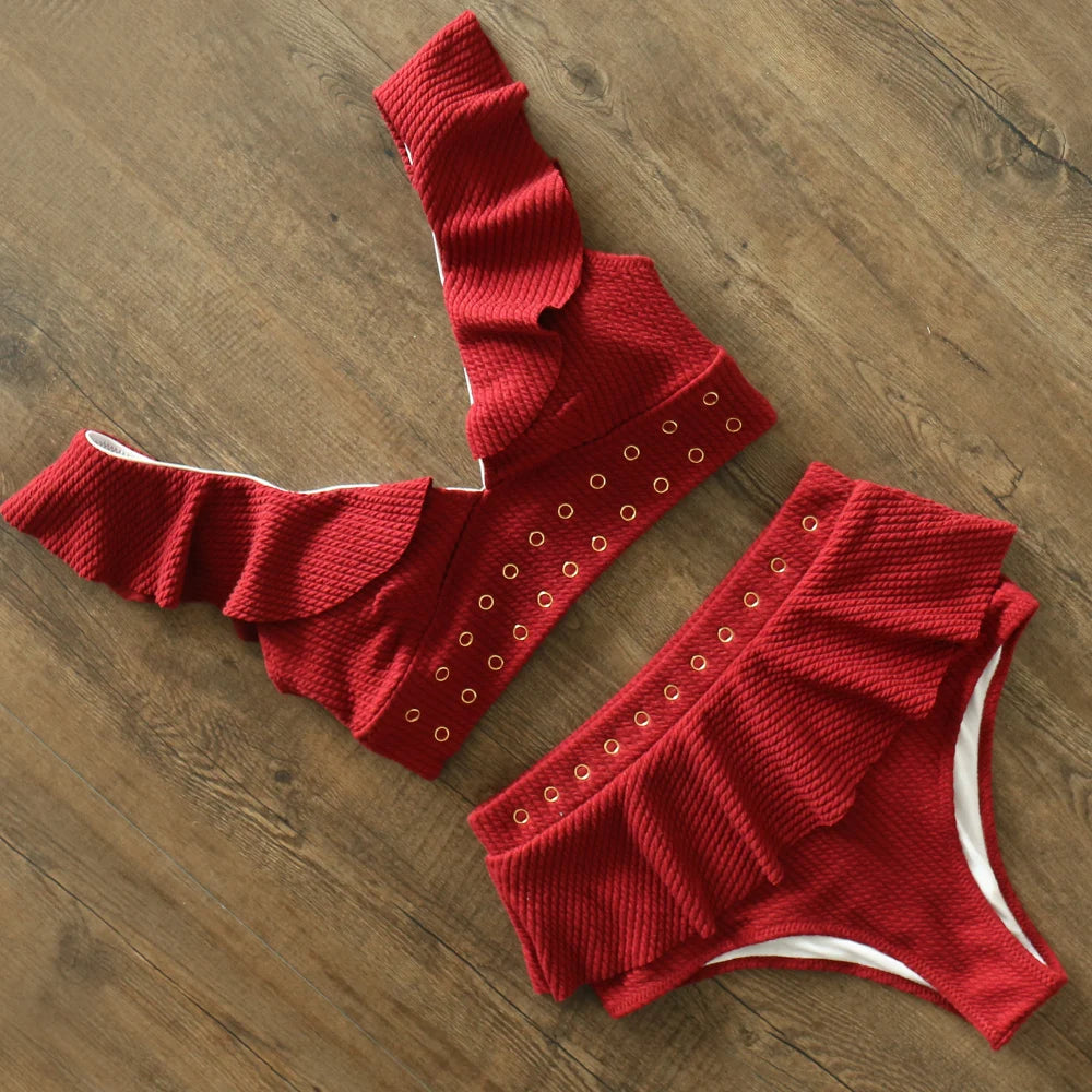 Bikini Taille Haute Push Up Volanté 2025 — Maillot de Bain Femme Plage Été