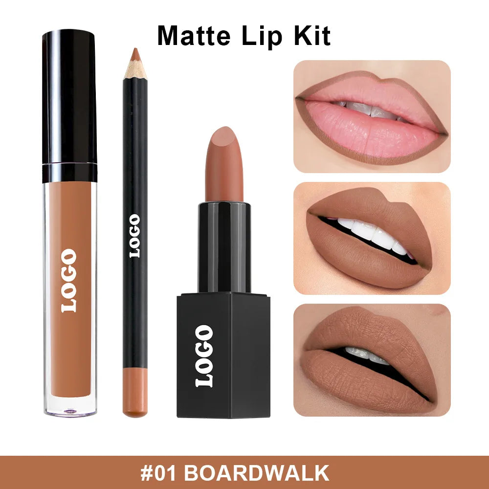 Kit Lèvres Mat Luxe — Crayon Contour + Rouge à Lèvres Liquide, 10 Couleurs, Végan