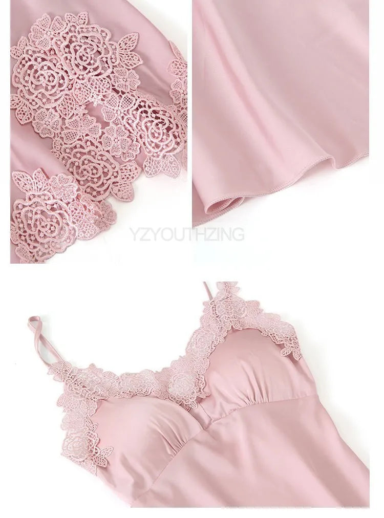Ensemble Pyjama Femme Satin Dentelle — Robe de Chambre Kimono + Pantalon, Été