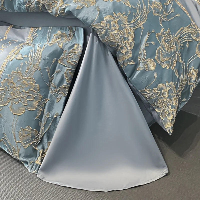 Parure de Lit Luxe 4 Pièces Satin Brodé — Housse Couette King & Queen Hotel