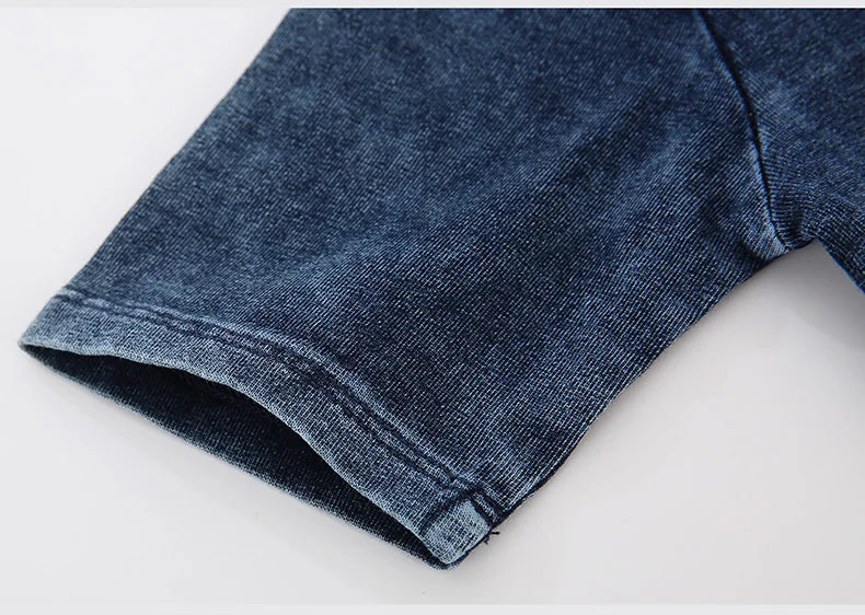 Ensemble 2 pièces bébé garçon – T-shirt manches courtes effet denim & short coton élastique, tenue été 1-3 ans