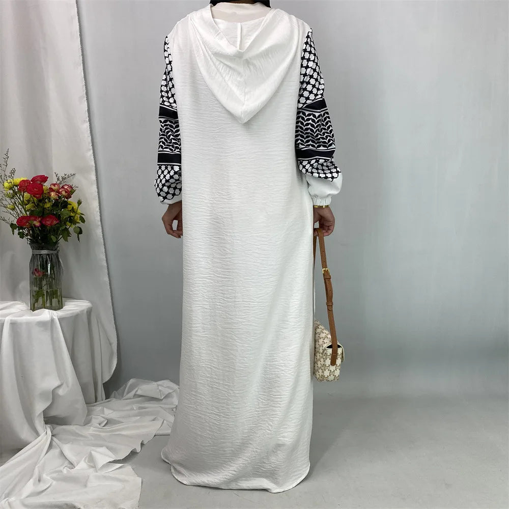 عباية نسائية مسلمة من البوليستر الناعم – مطبوع عليها الكوفية الفلسطينية لرمضان