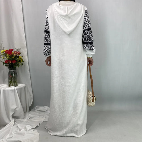 Abaya Femme Musulmane Polyester Doux — Imprimé Keffieh Palestine Ramadan