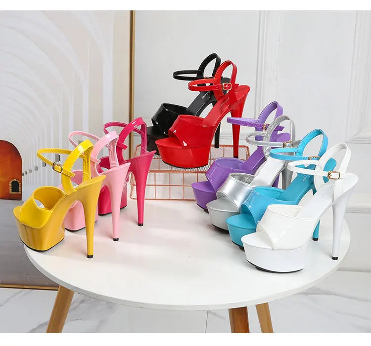 Sandales Femme Talon Fin Colorful — Plateforme, Bout Poisson, Sexy Talon Rouge