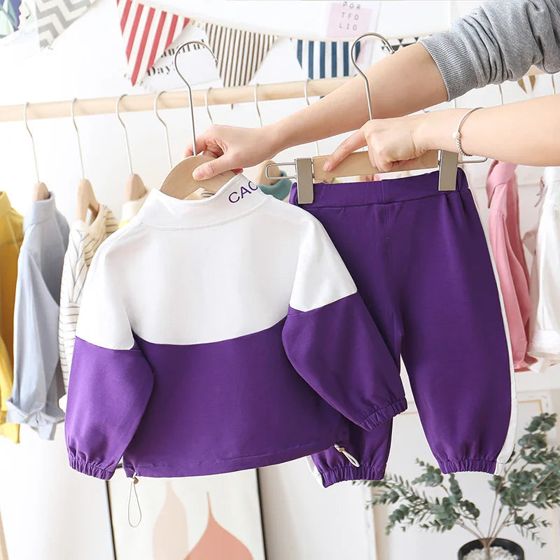 Ensemble Enfant Veste + Pantalon — Coton Uni, Printemps Automne, Garçon Fille 2 Pièces