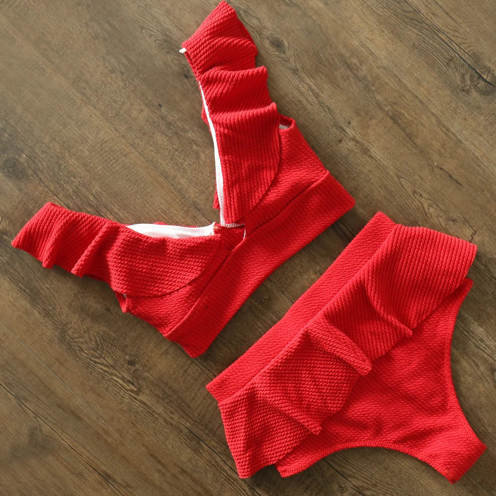 Bikini Taille Haute Push Up Volanté 2025 — Maillot de Bain Femme Plage Été