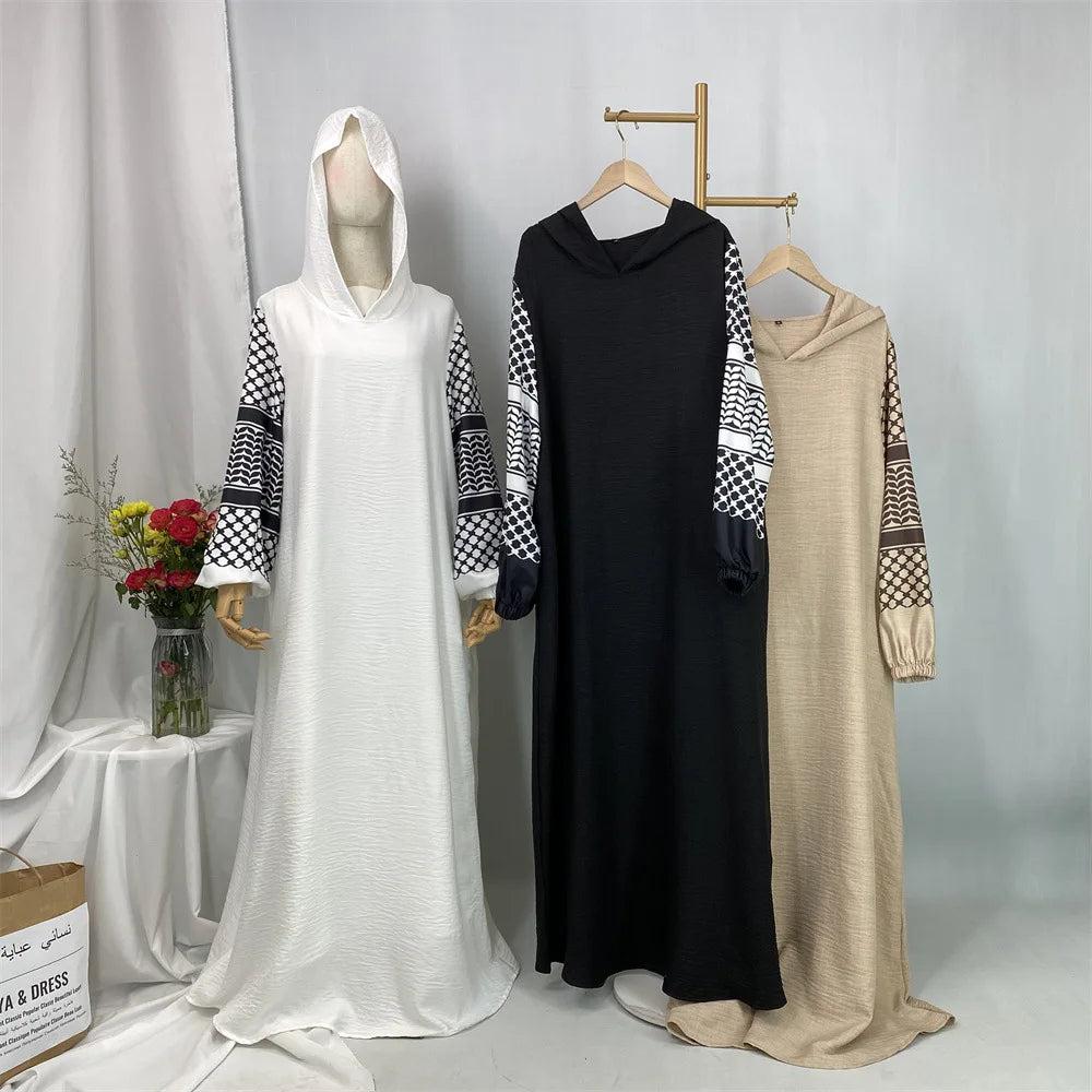 عباية نسائية مسلمة من البوليستر الناعم – مطبوع عليها الكوفية الفلسطينية لرمضان