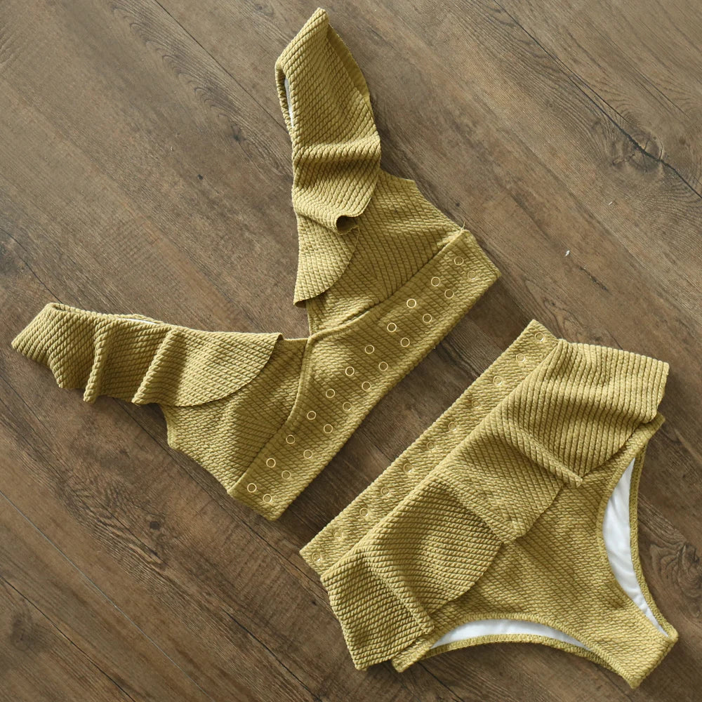 Bikini Taille Haute Push Up Volanté 2025 — Maillot de Bain Femme Plage Été