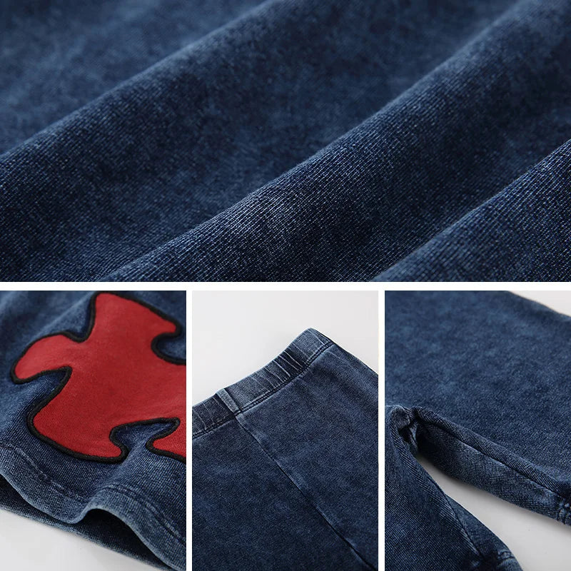 Ensemble 2 pièces bébé garçon – T-shirt manches courtes effet denim & short coton élastique, tenue été 1-3 ans