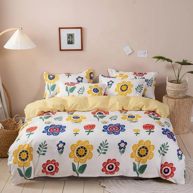 Parure de Lit 4 Pièces Imprimée Polyester Coton — Douce & Moderne