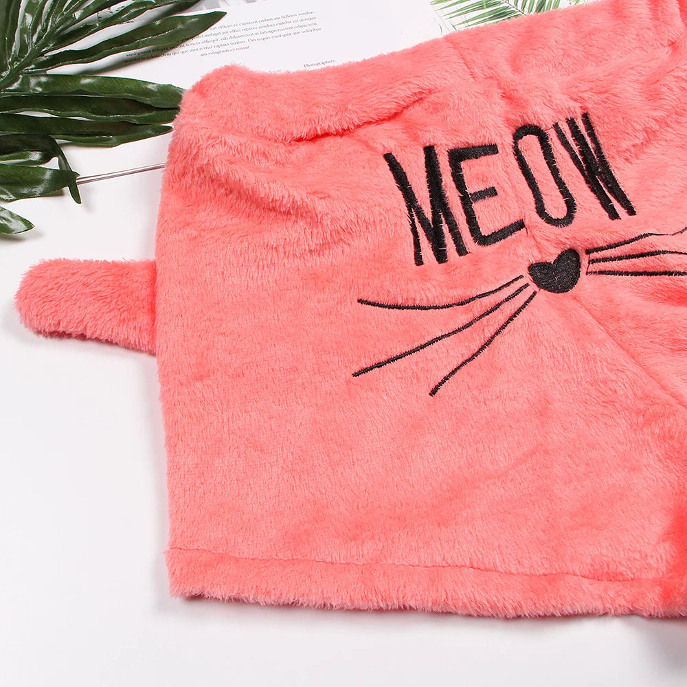 Pyjama Femme Polaire Chaud Hiver — Imprimé Chat, À Capuche, Grande Taille S-5XL