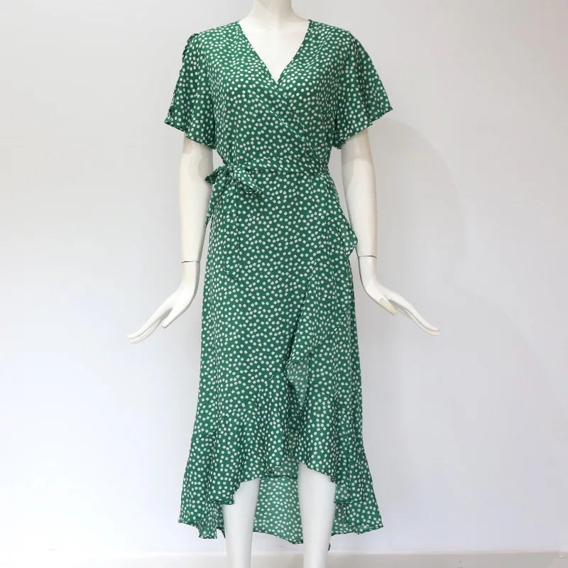 Robe Longue Boho Fleurie Mousseline — Col V, Volantée, Plage & Soirée Été