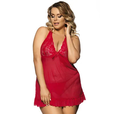 Nuisette Babydoll Grande Taille Femme Dentelle Col V Sans Manches — Jusqu'à 6XL