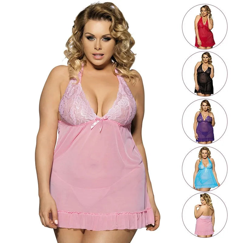 Nuisette Babydoll Grande Taille Femme Dentelle Col V Sans Manches — Jusqu'à 6XL