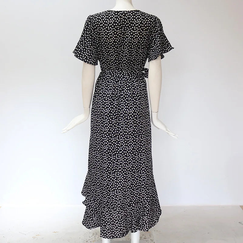 Robe Longue Boho Fleurie Mousseline — Col V, Volantée, Plage & Soirée Été