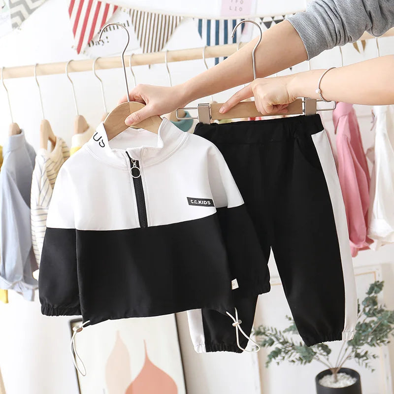 Ensemble Enfant Veste + Pantalon — Coton Uni, Printemps Automne, Garçon Fille 2 Pièces
