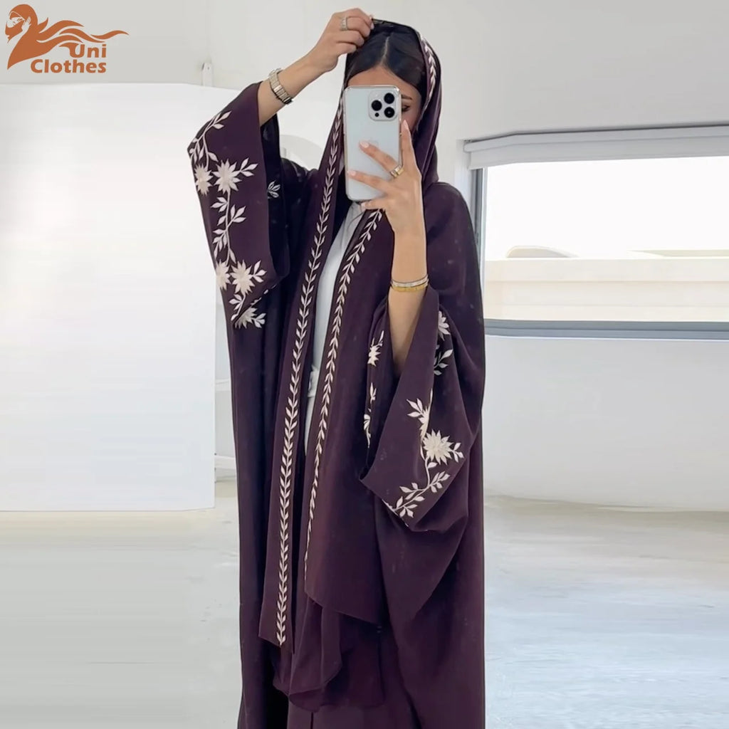 Abaya Robe Longue Femme Musulmane UNI — Broderie Luxe Dubai avec Hijab