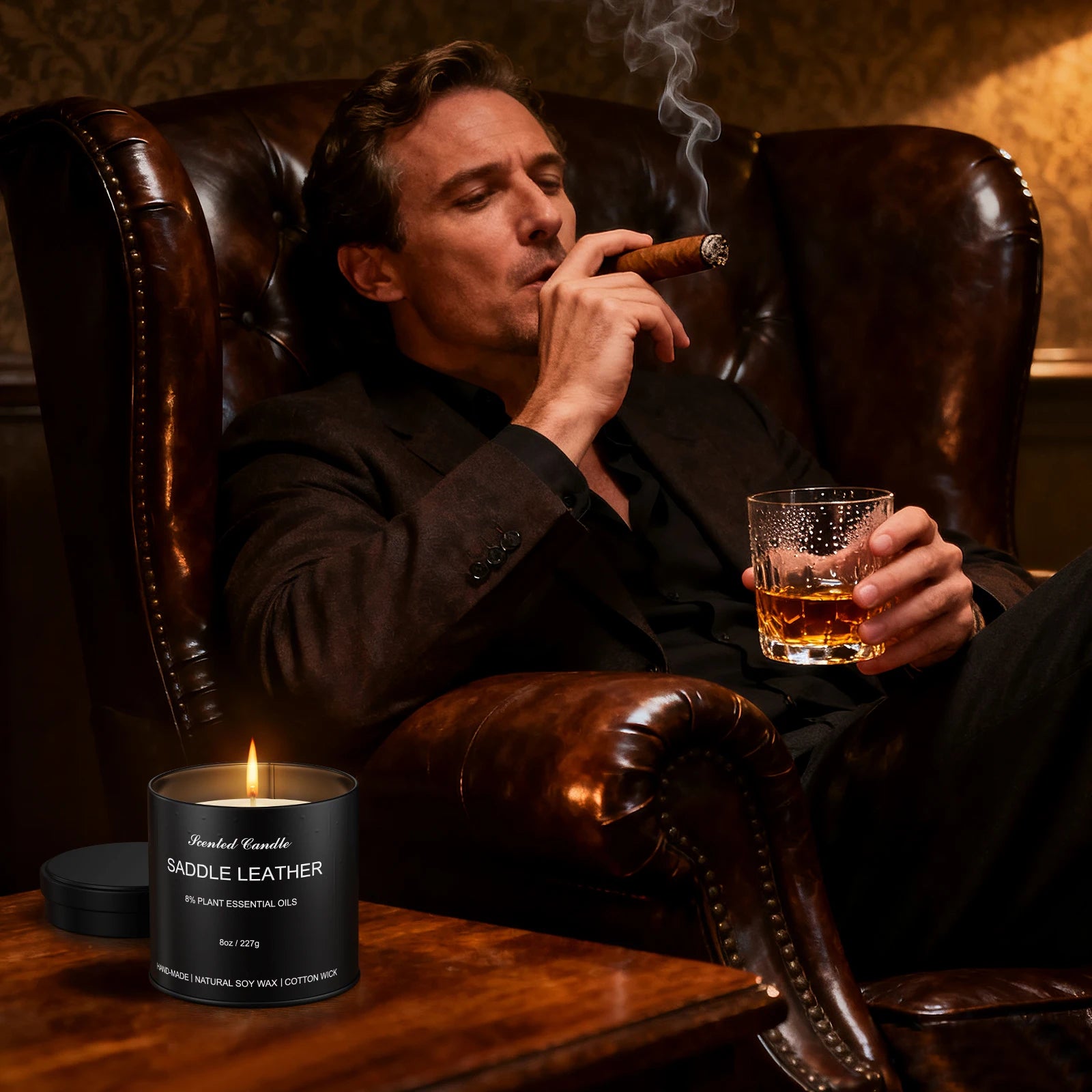 Bougie Parfumée pour Homme | Cuir de Selle | Cire de Soja | Cadeau Homme