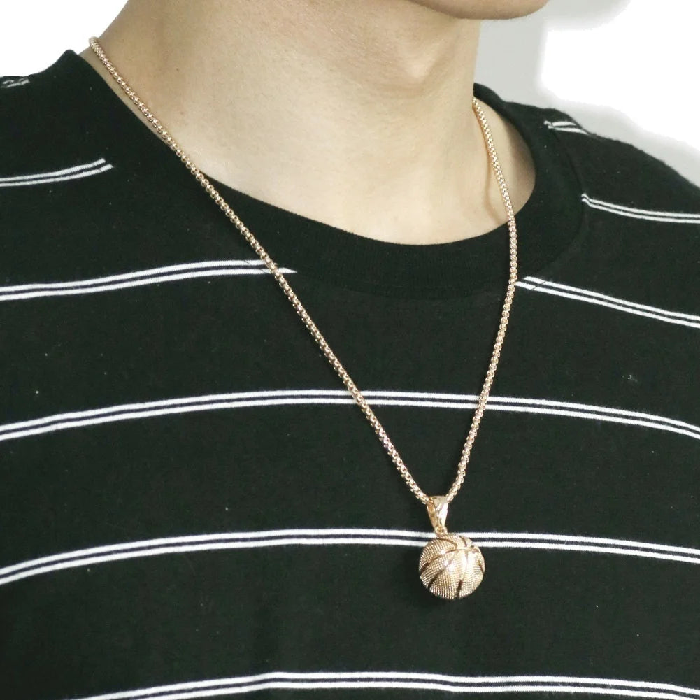 Collier Pendentif Ballon Homme Hip-Hop — Basketball, Football, Chaîne Sport 3D